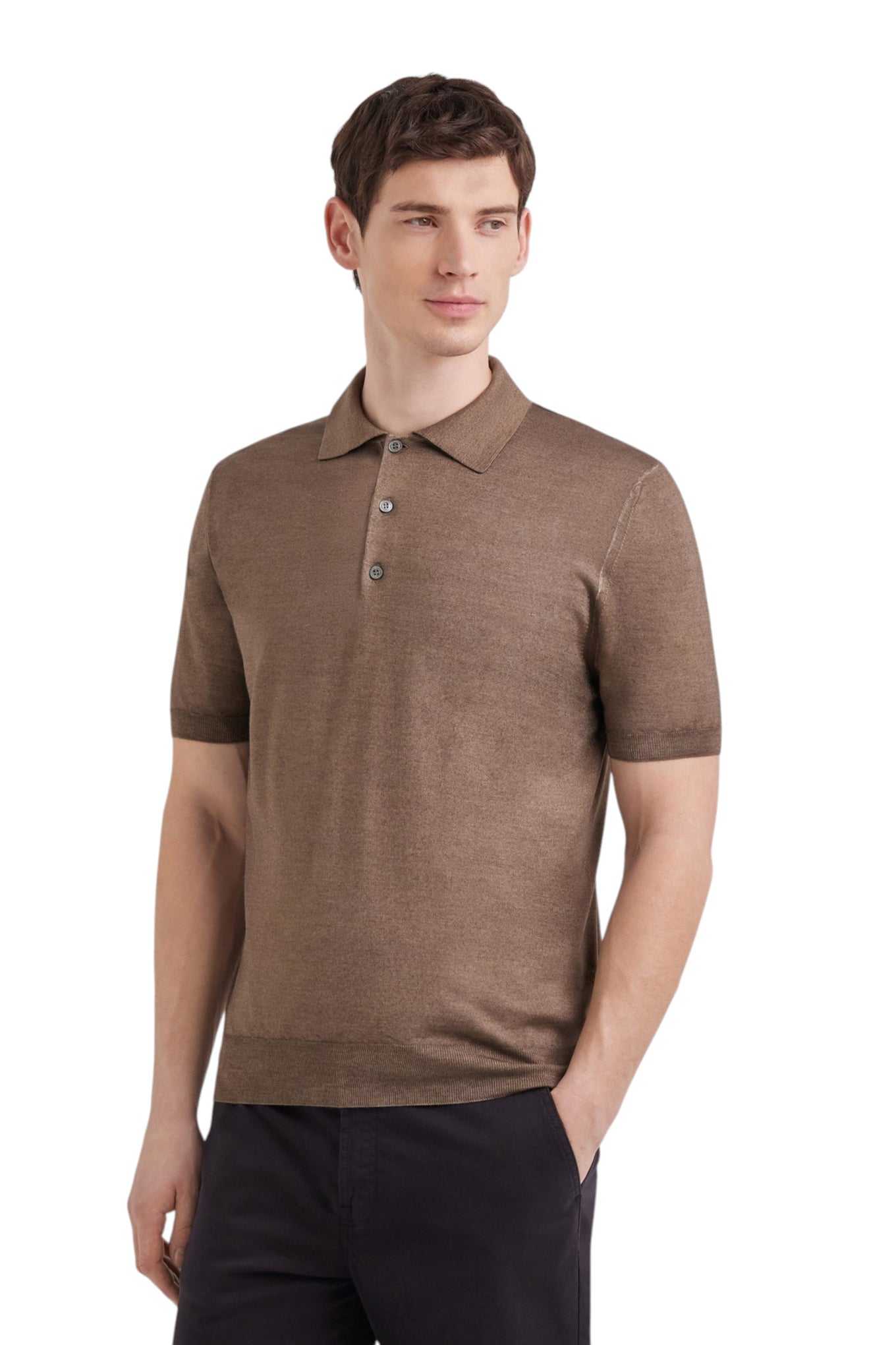 Taupe wool and silk short-sleeved T-shirt