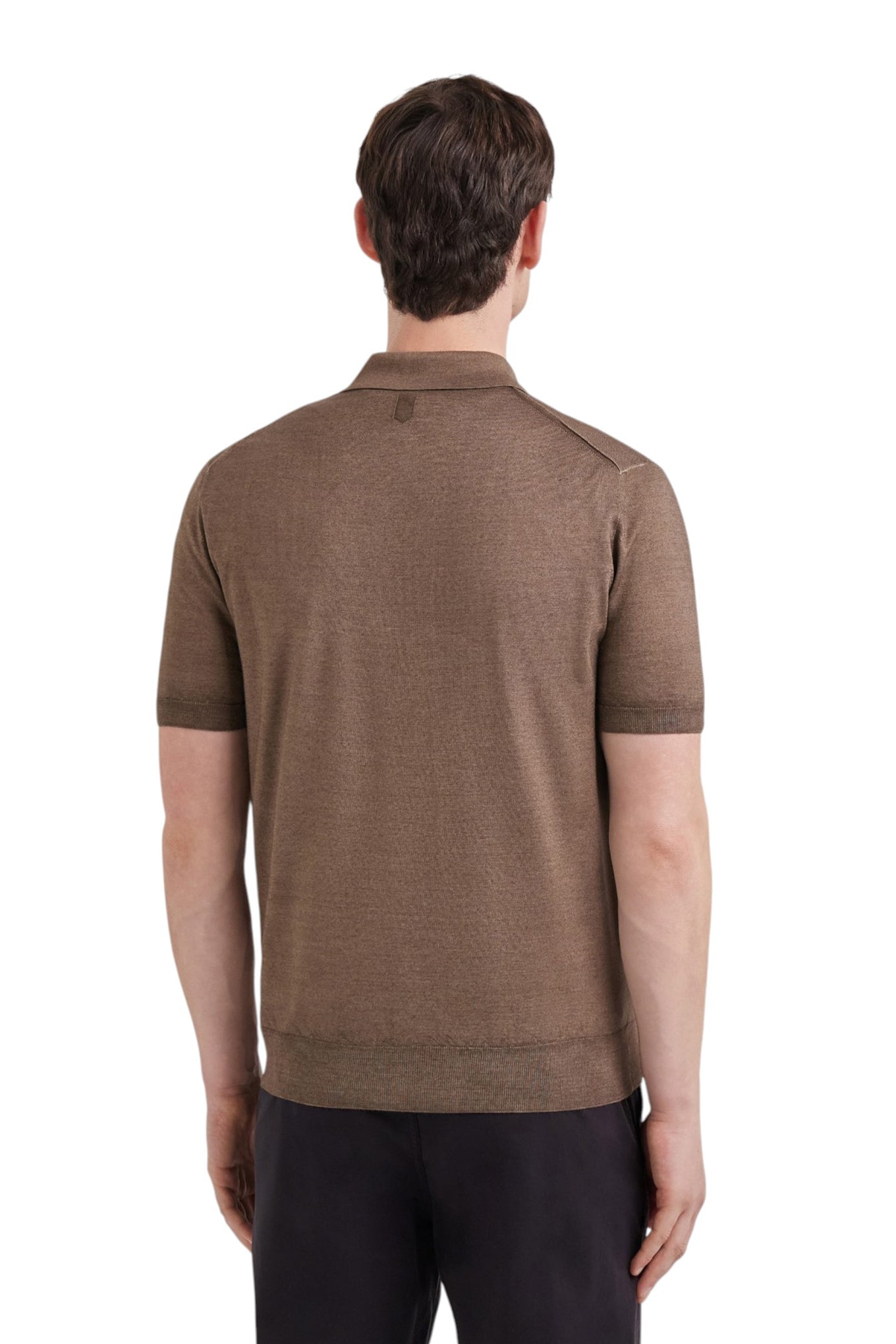 Taupe wool and silk short-sleeved T-shirt