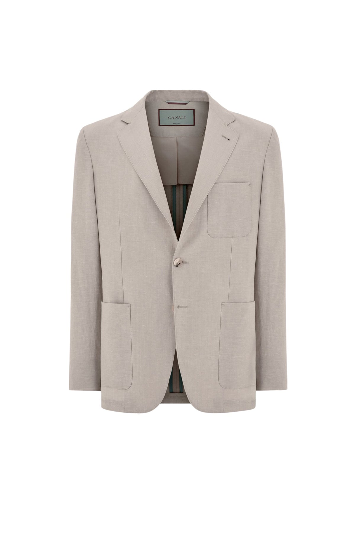 Beige regular fit twill wool and linen jacket