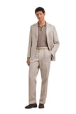 Beige regular fit twill wool and linen jacket