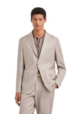 Beige regular fit twill wool and linen jacket
