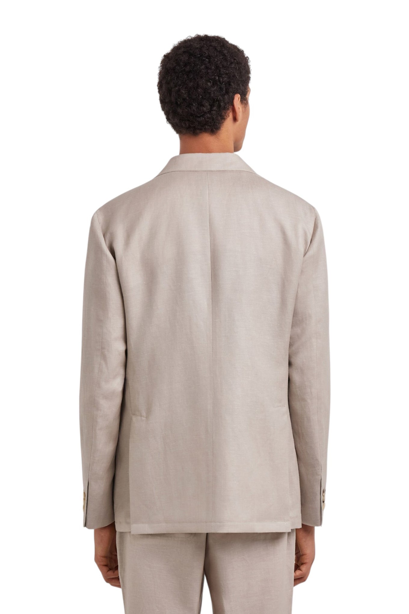 Beige regular fit twill wool and linen jacket
