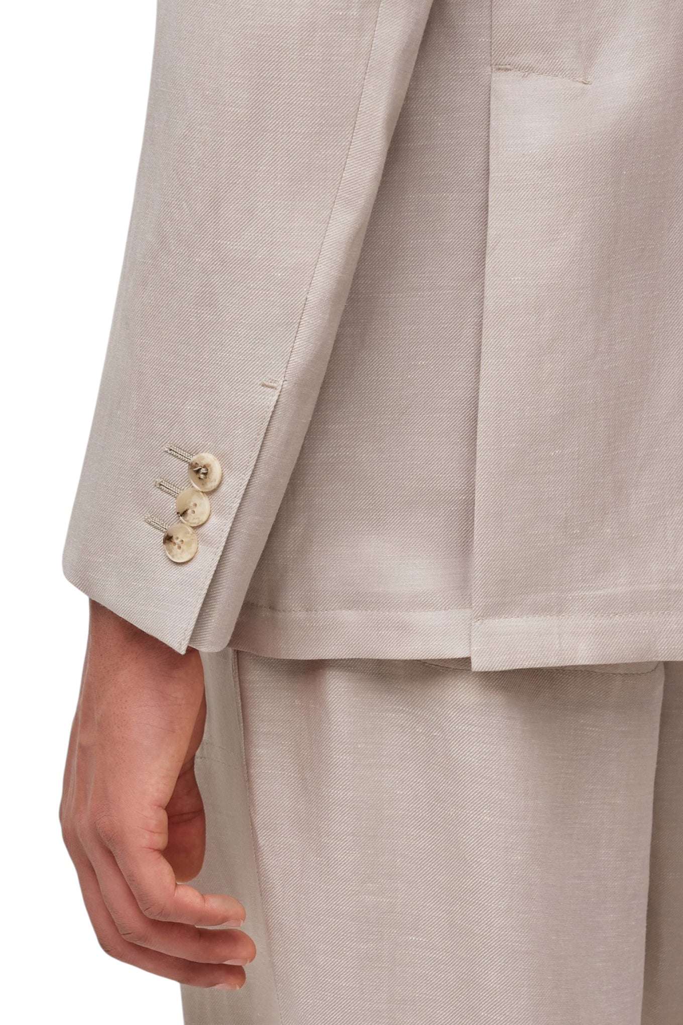 Beige regular fit twill wool and linen jacket