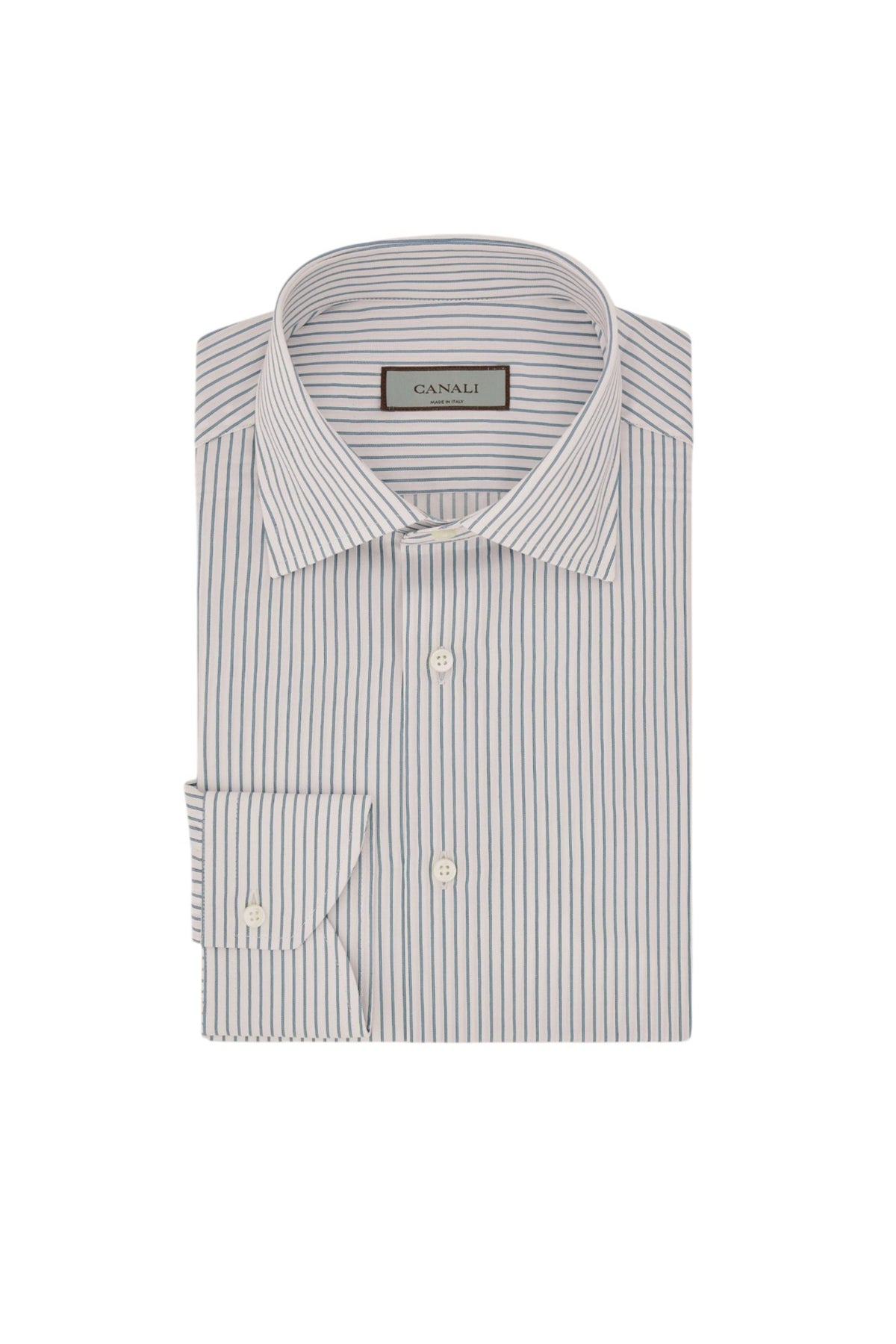 Impeccabile white cotton regular-fit shirt with green stripes