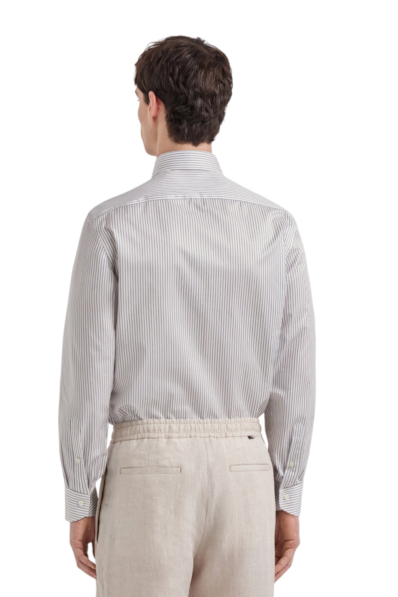 Impeccabile white cotton regular-fit shirt with green stripes