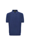 Short-sleeved denim blue polo shirt in a cotton and modal blend with micro structure