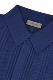 Short-sleeved denim blue polo shirt in a cotton and modal blend with micro structure