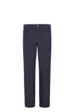 Dark blue regular fit five pocket cotton and silk blend pants