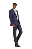 Dark blue regular fit five pocket cotton and silk blend pants
