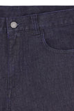 Dark blue regular fit five pocket cotton and silk blend pants