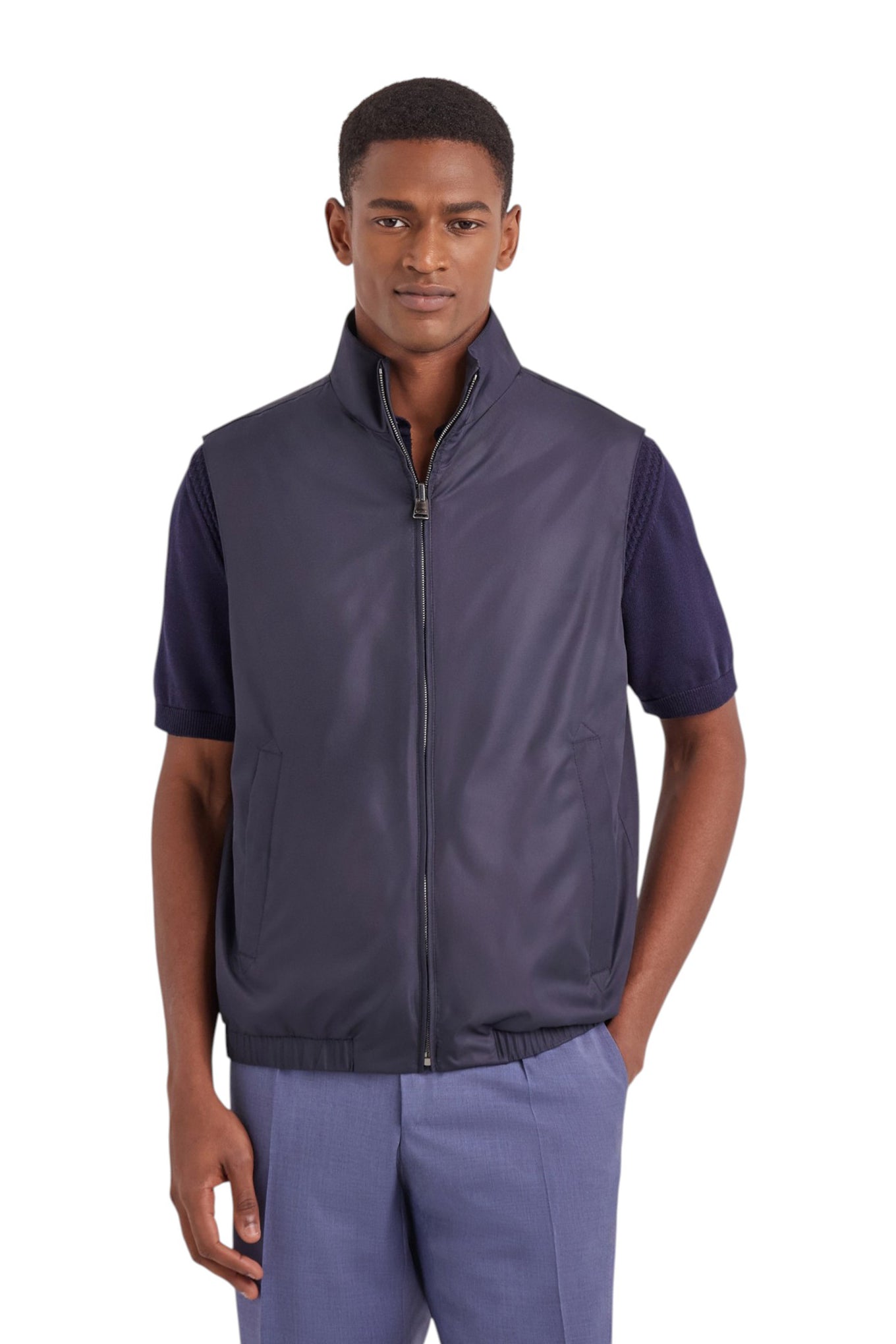 Canali Nuvola midnight blue reversible vest in technical fabric with membrane