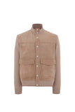 Caramel mixed-material ultralight suede bomber jacket with knit inserts