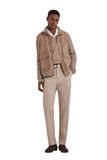 Caramel mixed-material ultralight suede bomber jacket with knit inserts
