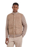 Caramel mixed-material ultralight suede bomber jacket with knit inserts