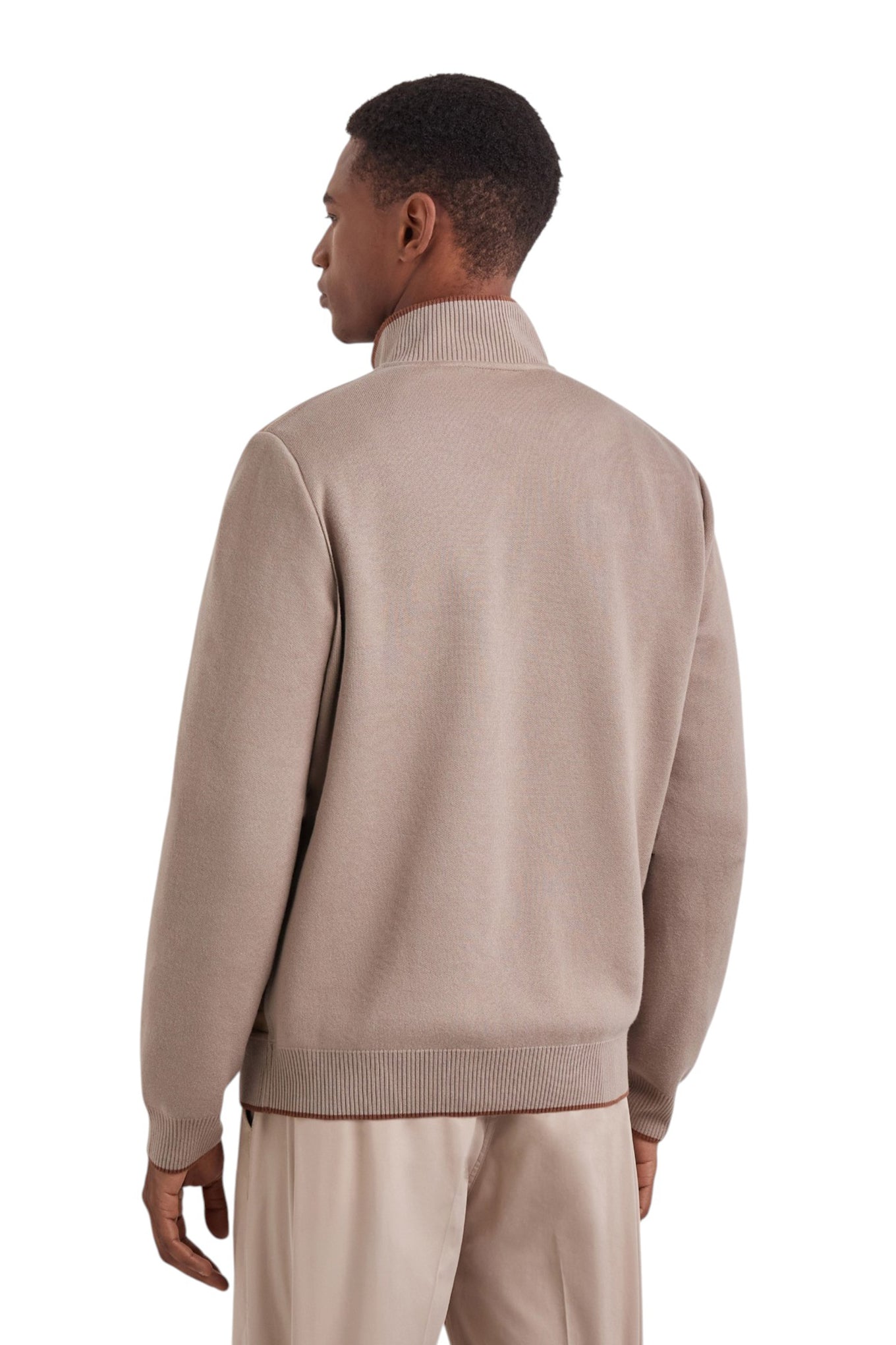 Caramel mixed-material ultralight suede bomber jacket with knit inserts