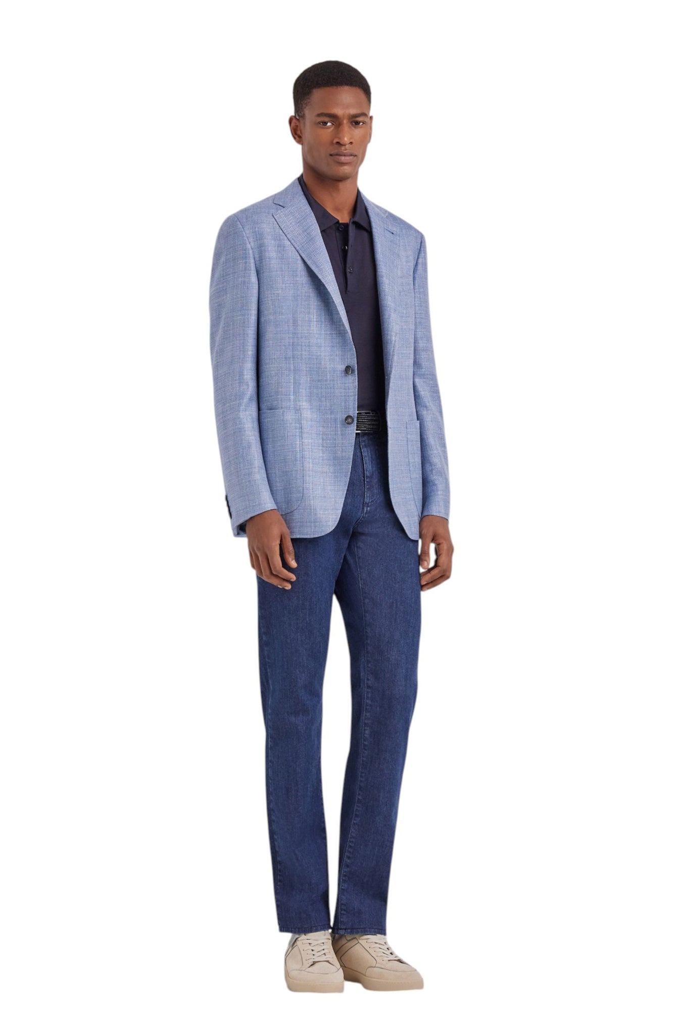 Five-pocket regular-fit stretch denim pants in blue