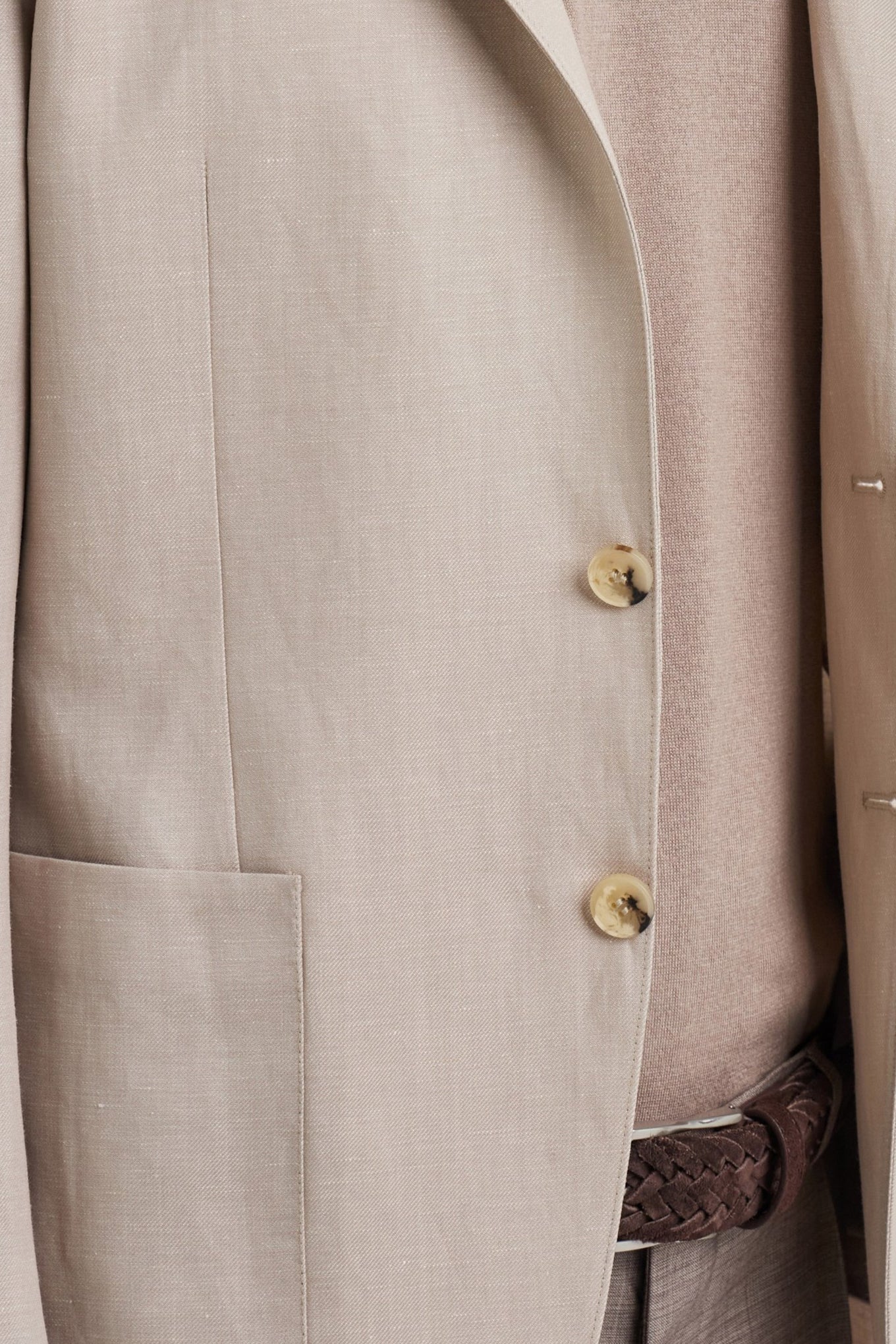 Beige regular fit twill wool and linen jacket