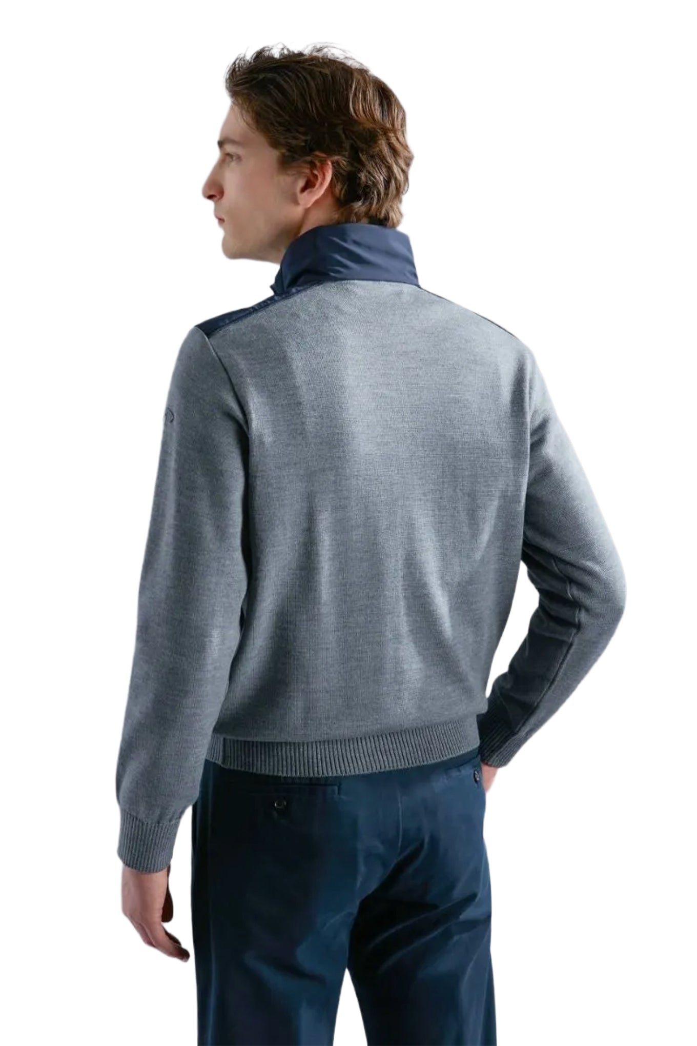 MENS WOOL HALF ZIP SWEATER WITH TYPHOON INSERT STEEL