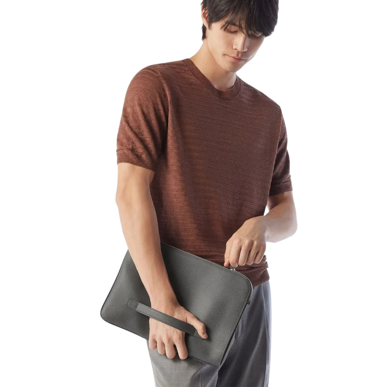 Gray leather briefcase