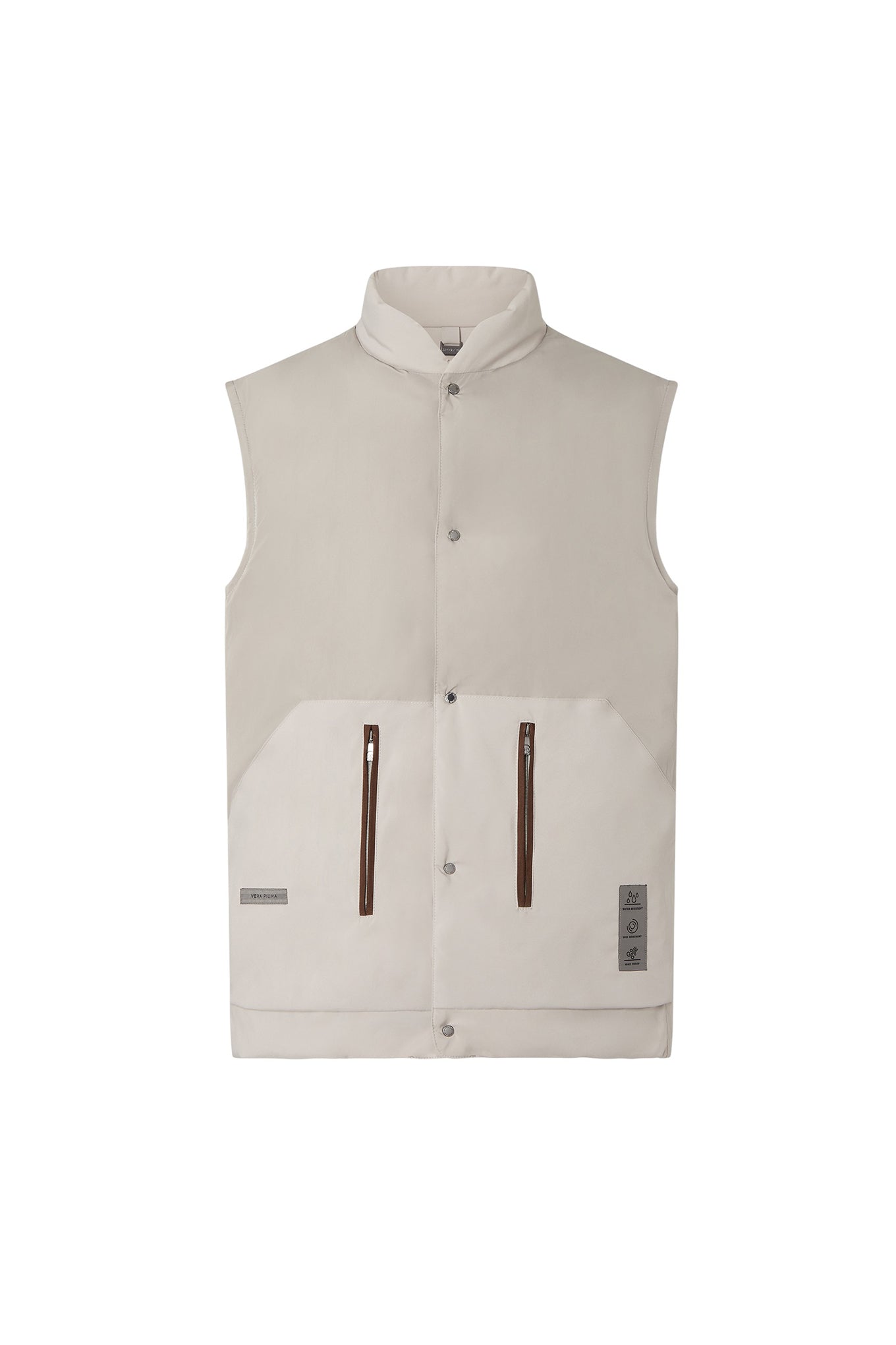 Beige quilted bodywarmer made of technical poplin