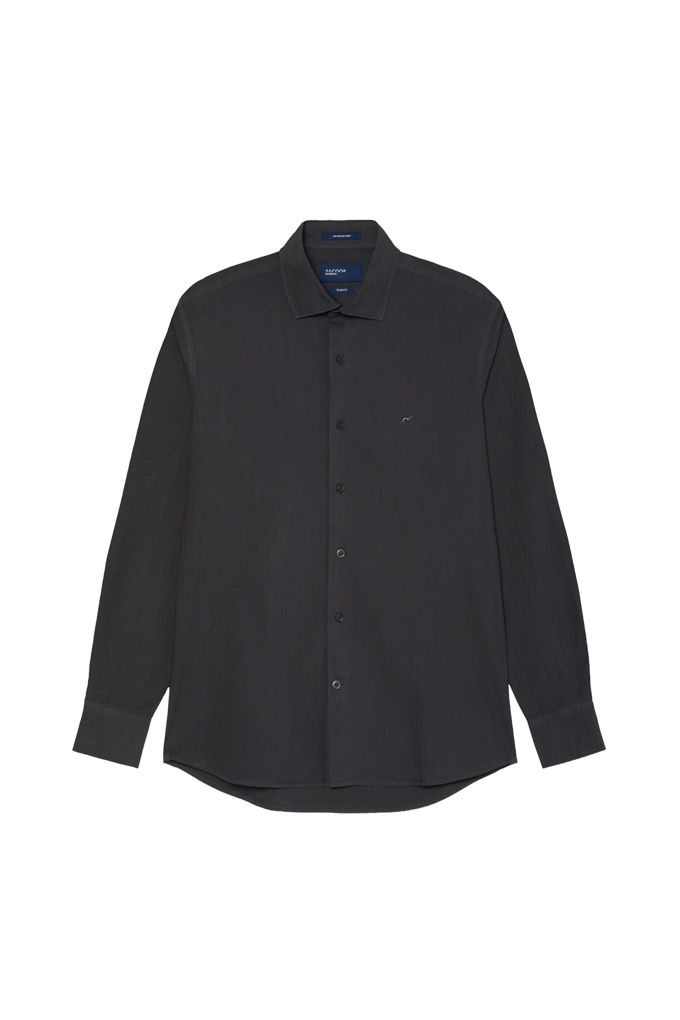 Slim Fit Overdye Poplin Shirt With Open Collar
