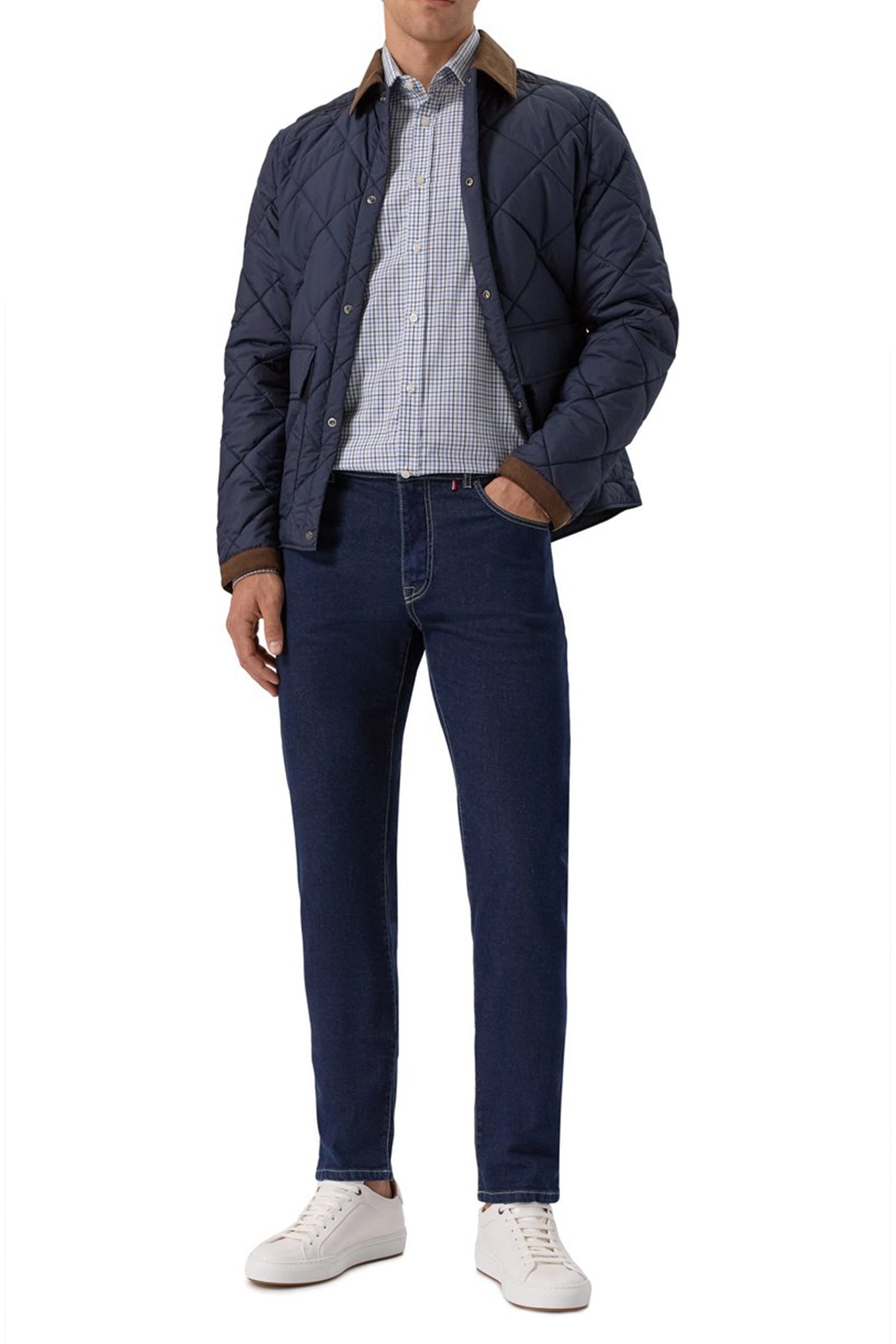 Quilted jacket with shirt collar and Alcantara