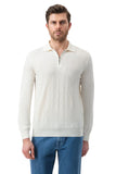 Wool Silk Polo Half Zip Pebbled Knitwear