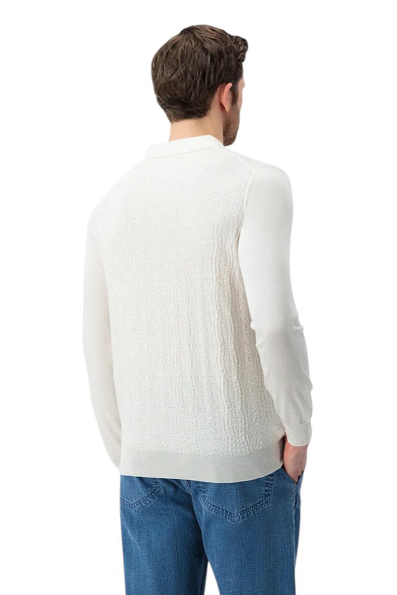 Wool Silk Polo Half Zip Pebbled Knitwear