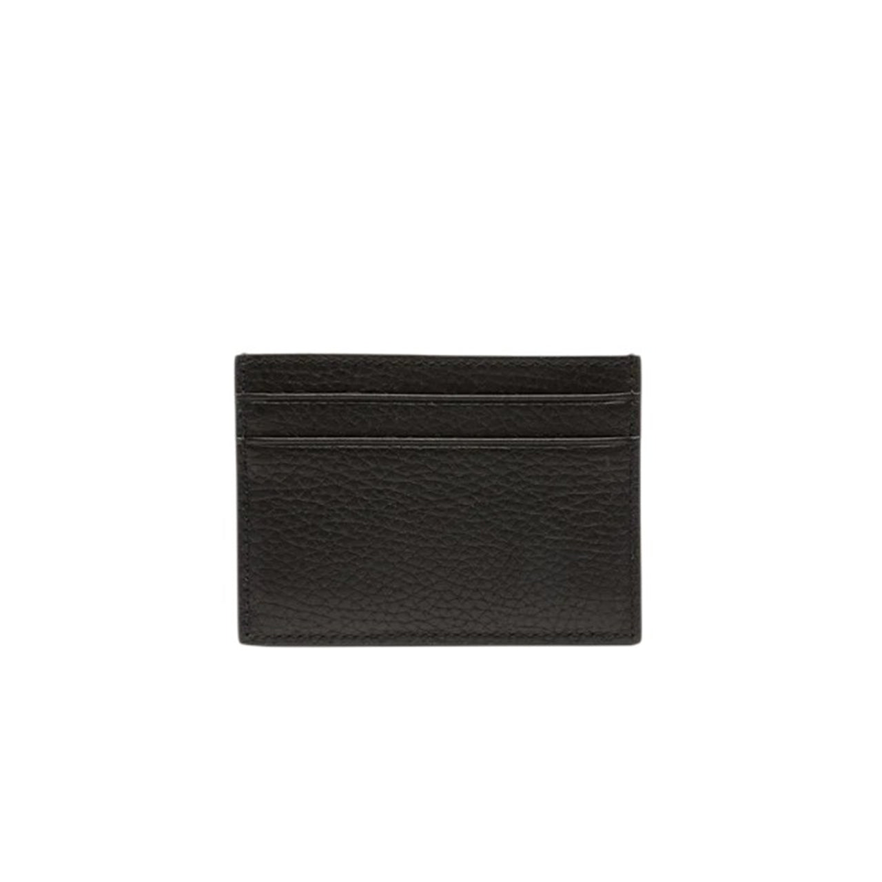 Ribbon Card Holder In Black Grained Leather