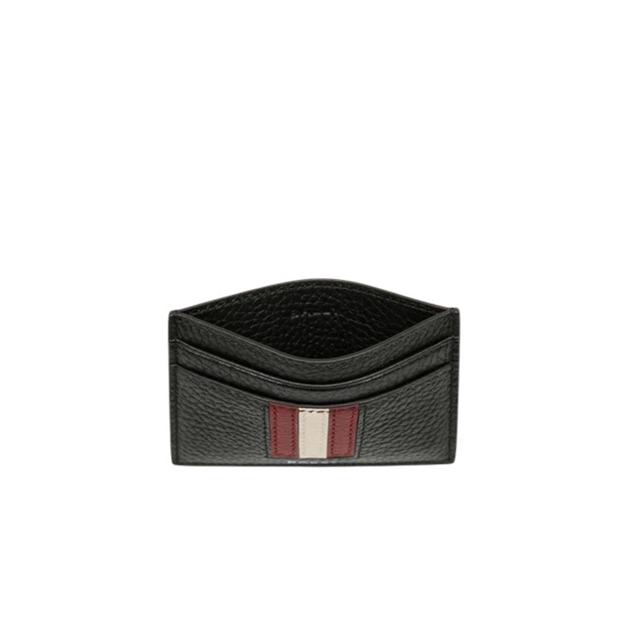 Ribbon Card Holder In Black Grained Leather