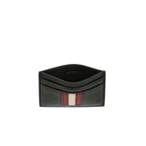 Ribbon Card Holder In Black Grained Leather