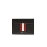 Ribbon Card Holder In Black Grained Leather