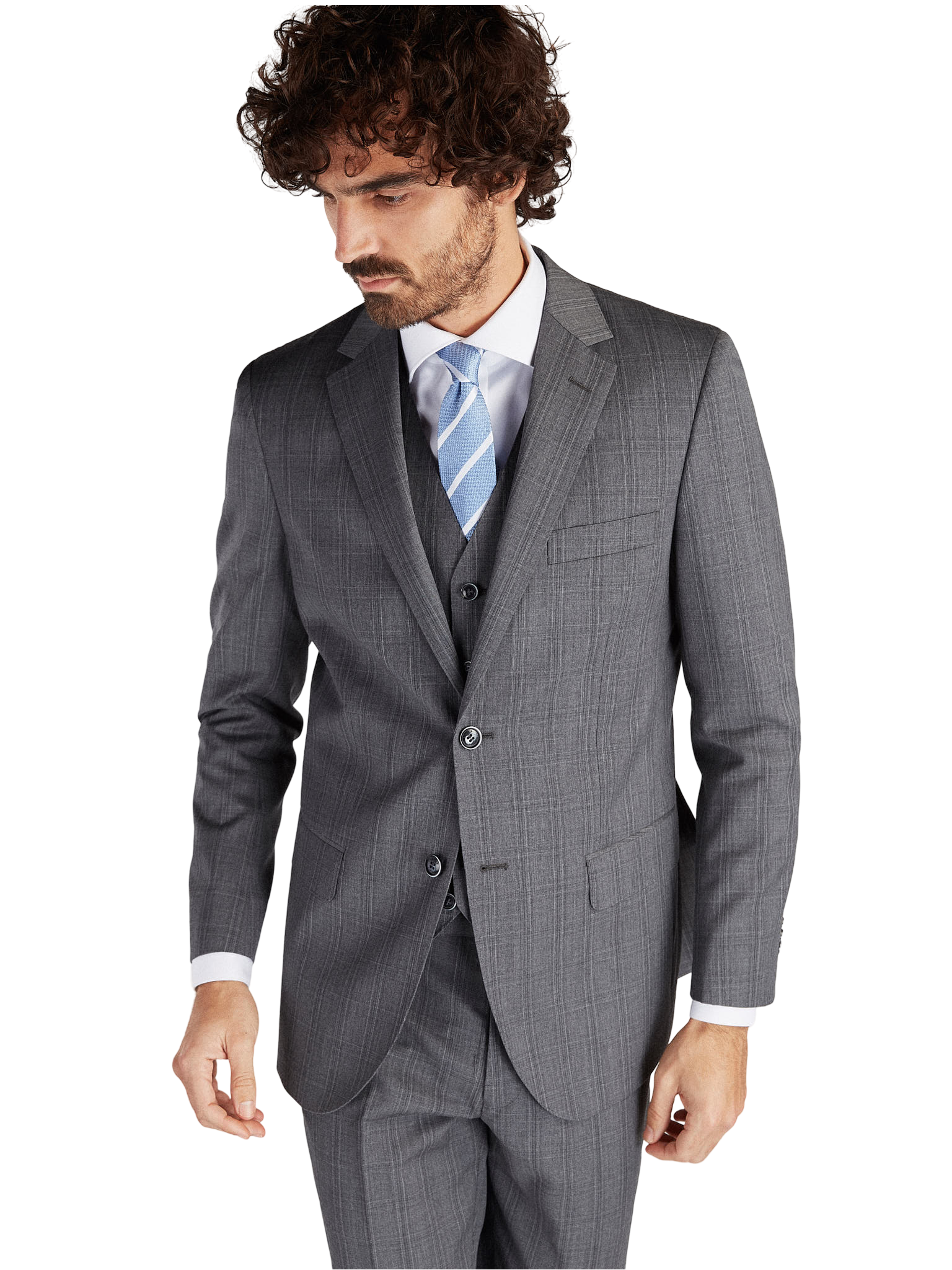Mens Classic Slim Fit Suit with Checked Waiscoat