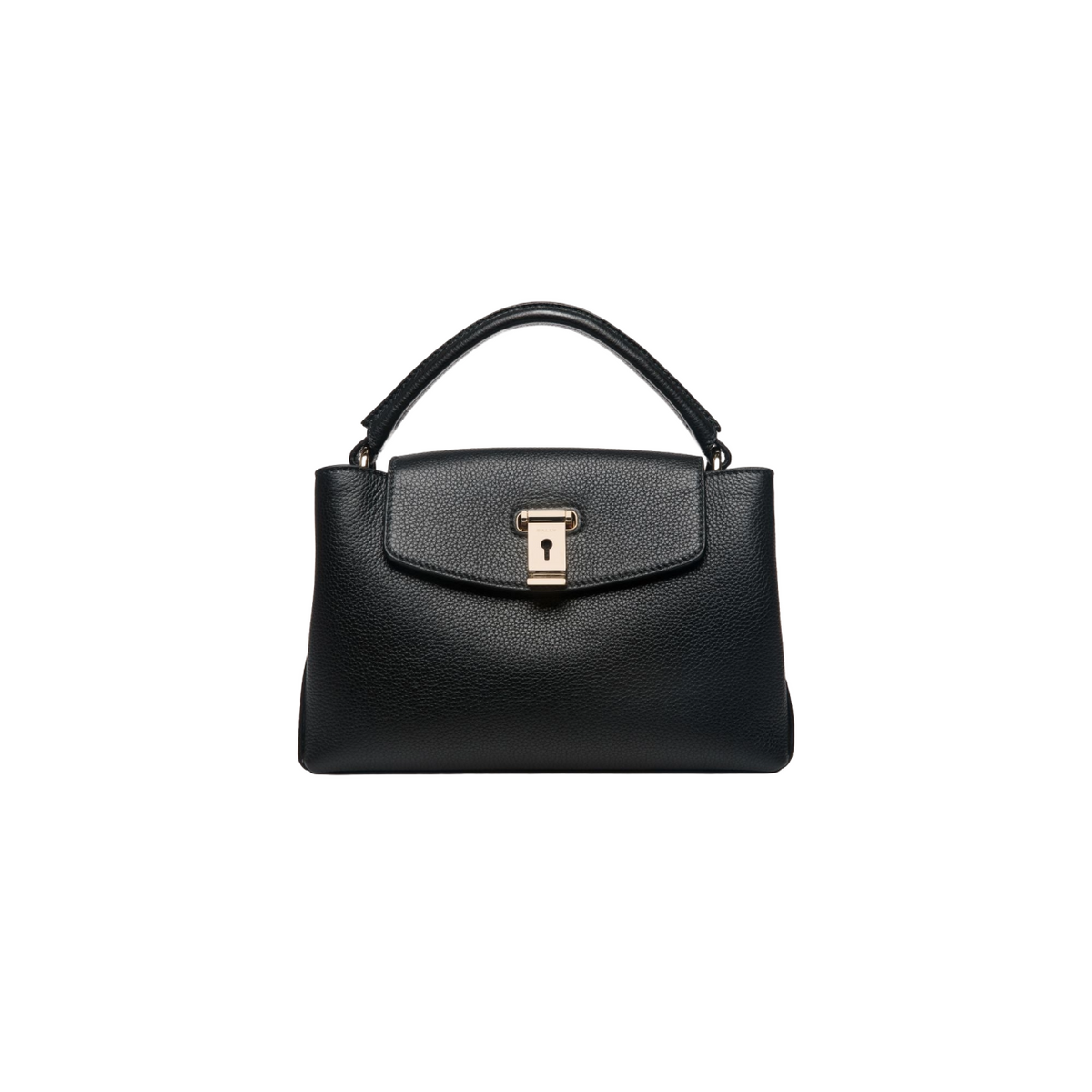 Lock Me Small Top Handle Bag In Black And Brown Grained Leather