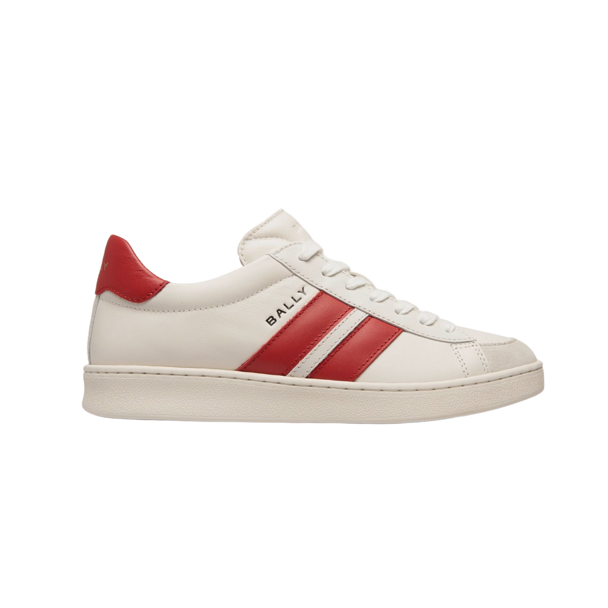 Tennis Sneaker in White and Candy Red Leather