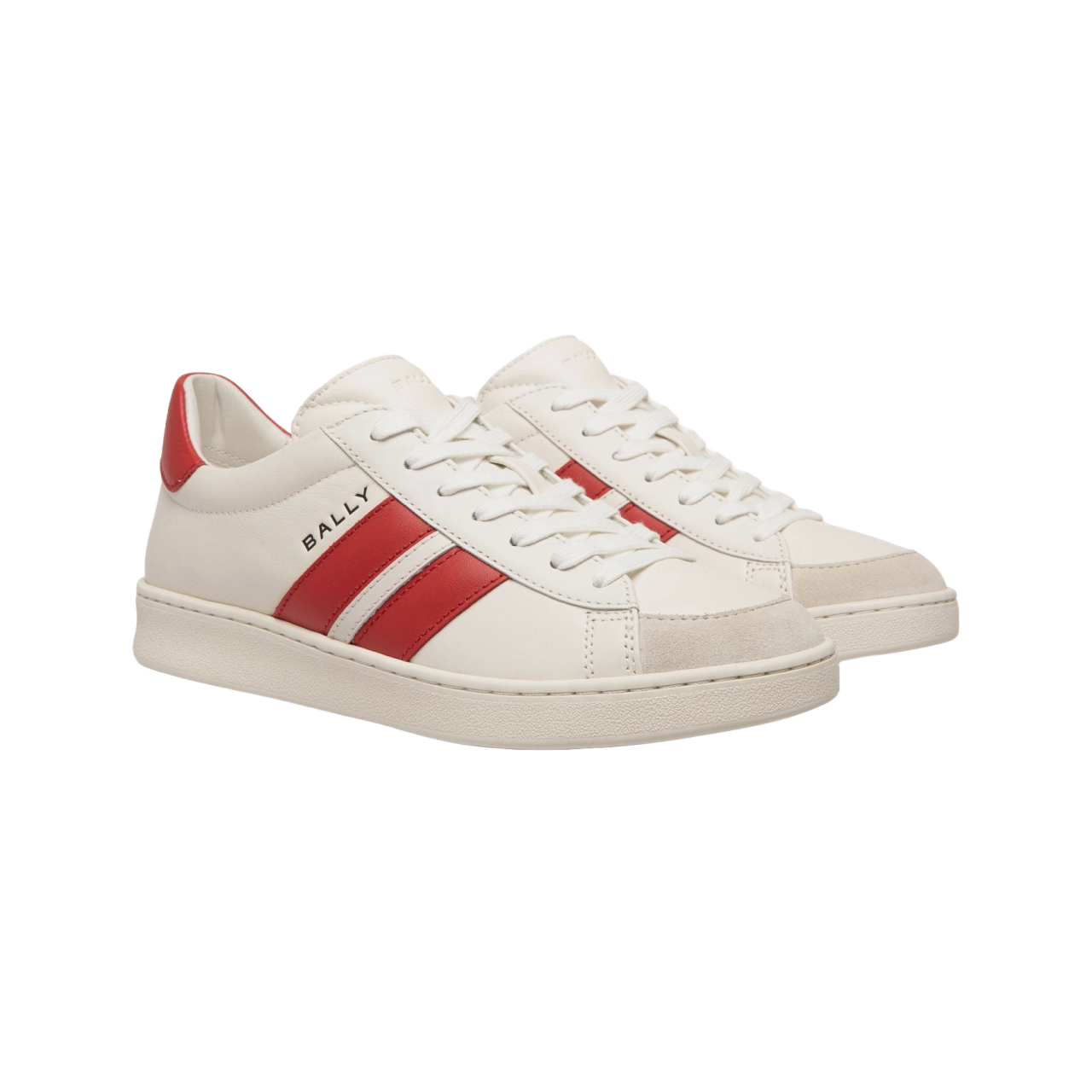 Tennis Sneaker in White and Candy Red Leather