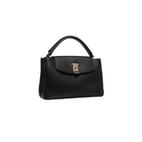 Lock Me Small Top Handle Bag In Black And Brown Grained Leather