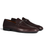 Dark Brown Textured Leather Metal-Bit Loafers