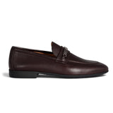 Dark Brown Textured Leather Metal-Bit Loafers