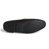 Dark Brown Textured Leather Metal-Bit Loafers