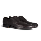 Dark Brown Textured Leather Plain-Toe Derby Shoes