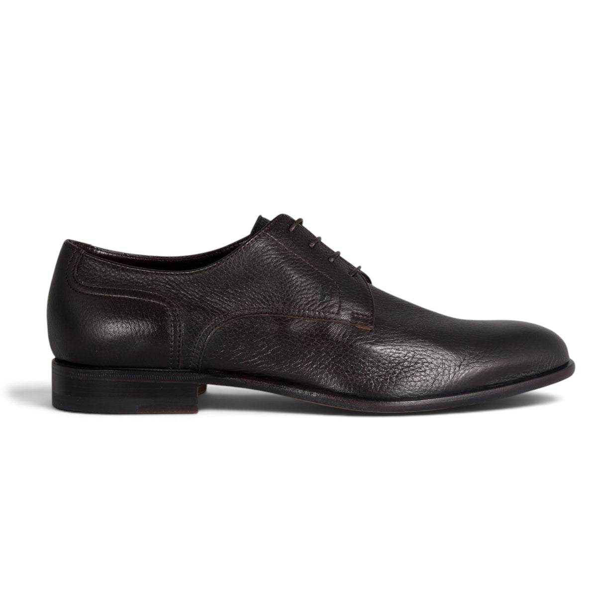 Dark Brown Textured Leather Plain-Toe Derby Shoes