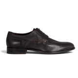 Dark Brown Textured Leather Plain-Toe Derby Shoes