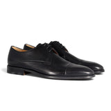 Black Leather Cap-Toe Derby Shoes