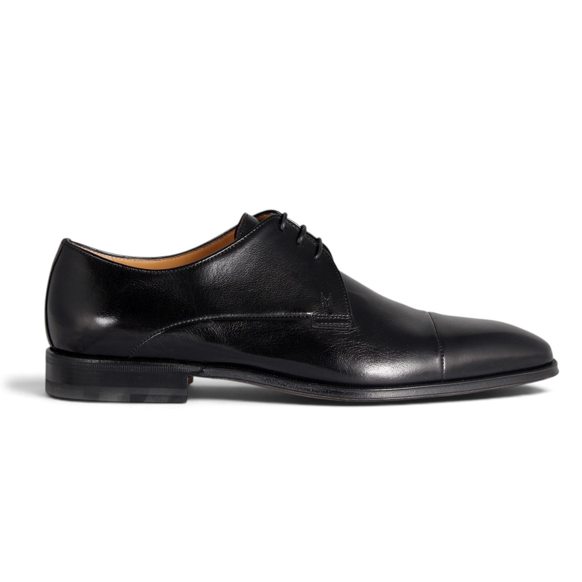Black Leather Cap-Toe Derby Shoes