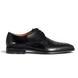 Black Leather Cap-Toe Derby Shoes