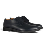 Navy Blue Leather Plain-Toe Derby Shoes