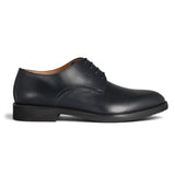 Navy Blue Leather Plain-Toe Derby Shoes