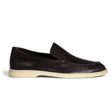 Dark Brown Textured Leather Slip-On Loafers with Contrast Rubber Sole