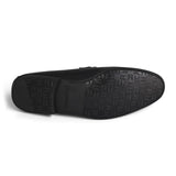 Black Textured Leather Metal-Bit Loafers